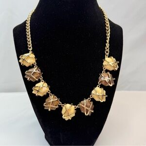 Gold Tone Brown and Cream Statement Necklace EUC